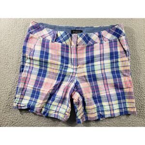 Talbots Shorts Women 12 Chino Plaid Linen Cotton Casual Plaid Stretch 33x7